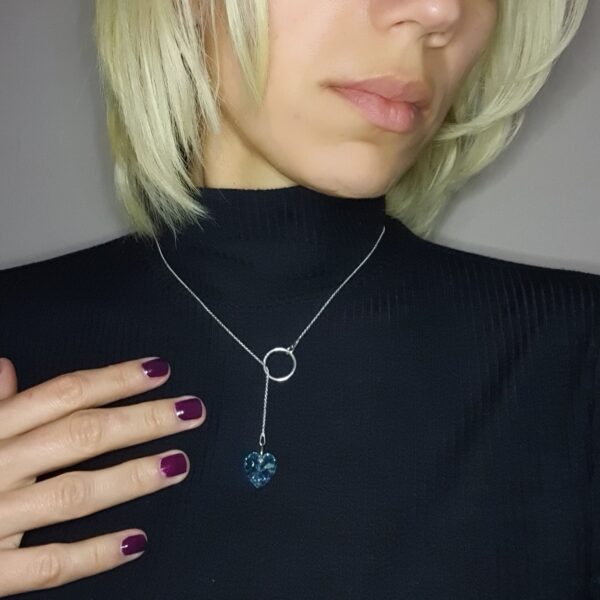 Collar de plata con corazón (Aquamarine) - Imagen 5