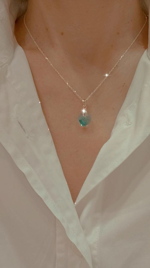 Colgante de Plata con Corazón de Cristal (Aquamarine) - Imagen 2