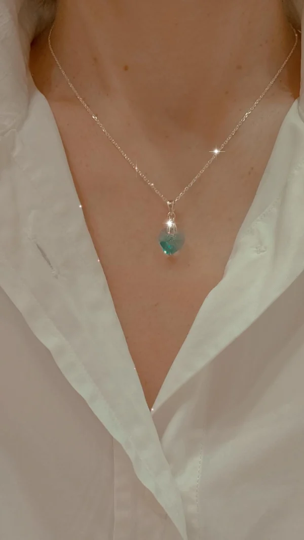 Colgante de Plata con Corazón de Cristal (Light Turquoise) - Imagen 5
