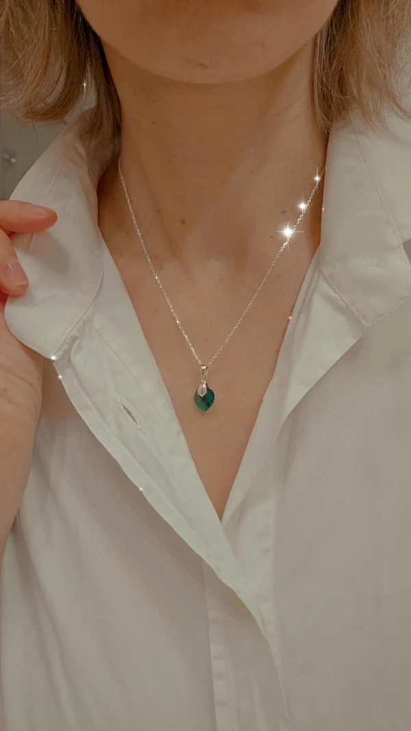 Colgante de Plata con Corazón de Cristal (Emerald) - Imagen 2
