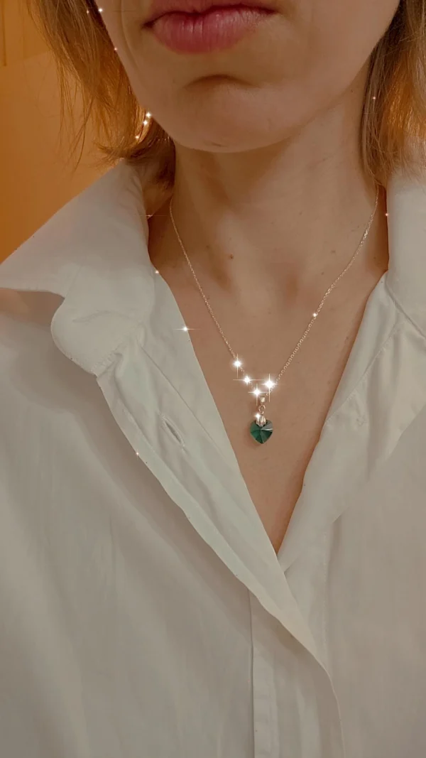 Colgante de Plata con Corazón de Cristal (Emerald) - Imagen 3