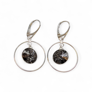 Pendientes de Plata de Ley con Cristal Negro Facetado y Aro Minimalista